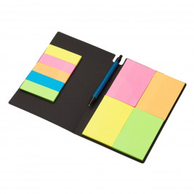 Notes adeziv, Lejla, stil carnetel, negru, cu hartii multicolore, 14.5×21 cm