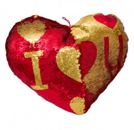 Perda decorativa, Lejla in forma de inima, cu paiete, rosie/aurie, ‘ I love you’ 50 cm