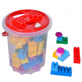 Set de construit, Lejla, pentru copii, galeata cu 48 de piese multicolore, din plastic
