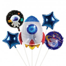 Set baloane din folie, Lejla, model spatiu cosmic, multicolor, 5 bucati