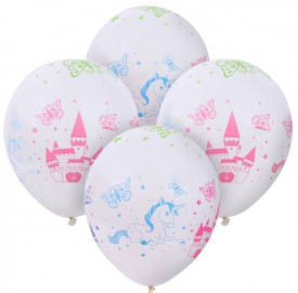 Set 15 baloane, Lejla, albe cu unicorn, 30 cm