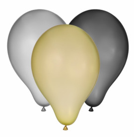 Set 20 de baloane, Lejla, aurii, argintii si negre, metalizate, dimensiune 23 cm