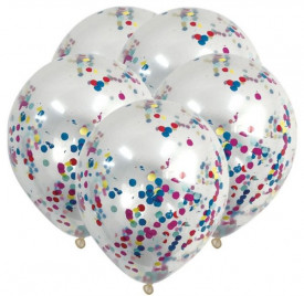 Set 5 baloane, Lejla, transparente cu confetti multicolor, 23 cm