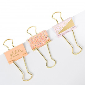 Set clipsuri metalice, Lejla 6bucati,pink-gold glitter, 32 mm
