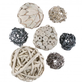 Globuri decorative din lemn Lejla, alb/gri, 7 bucati, dimeniuni diferite