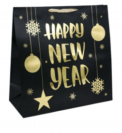 Punga cadou Happy new year , neagru auriu , 45x20x45 cm
