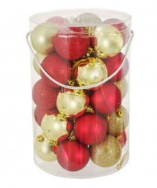 Set Globuri de Crăciun Roșii-Aurii Mate Lucioase Sclipici 7 cm - 30 buc