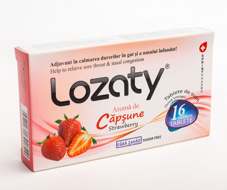LOZATY AROMA DE CAPSUNE FARA ZAHAR 16 TAB SPRINT PHARMA