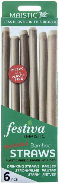 Pai din bambus pentru baut, plastic free, set 6 buc, Maistic