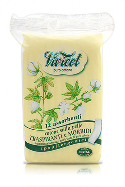 Absorbante din bumbac bio, fara aripioare - 2 picaturi (12 buc) - VIVICOT Puro Cotone