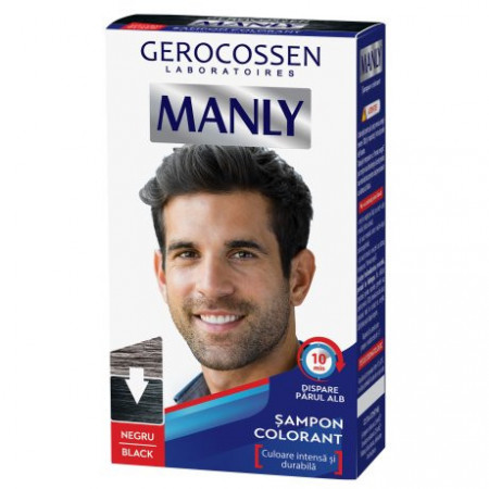 Sampon colorant barbati, negru, Manly, 25 ml, Gerocossen