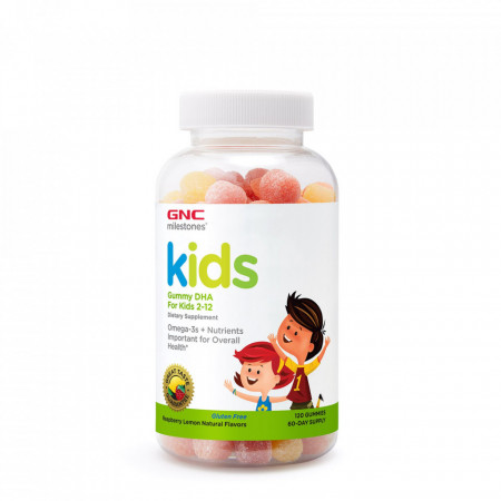 Acizi Grasi Omega-3 pentru copii 2-12 ani, cu aroma naturala de Zmeura si Lamaie, 120jeleuri, GNC