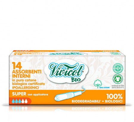 Tampoane din bumbac bio hipoalergenic, compostabil, cu aplicator (14 buc) - 3 picaturi - VIVICOT BIO