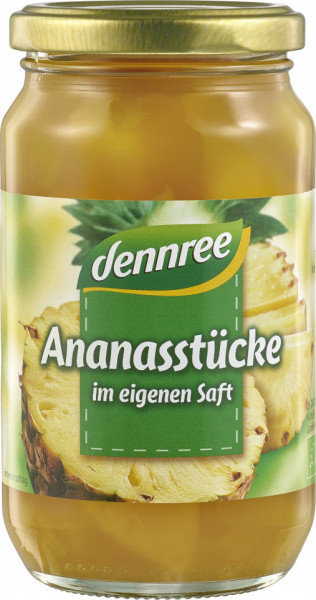 Ananas bucati in suc de ananas bio 350g Dennree