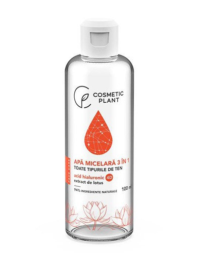 Apa micelara 3 în 1 cu acid hialuronic 4D & extract de lotus, 100ml, Cosmetic Plant