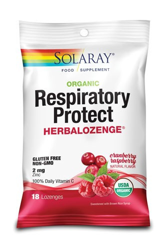 Respiratory Protect HerbaLozenge Cranberry Raspberry, 18 dropsuri pentru gât, Solaray