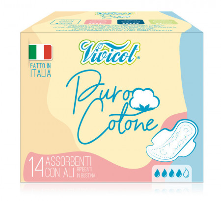 Absorbante ultra subtiri de zi din bumbac bio, hipoalergenic - 4 picaturi (14 buc) - VIVICOT Puro C