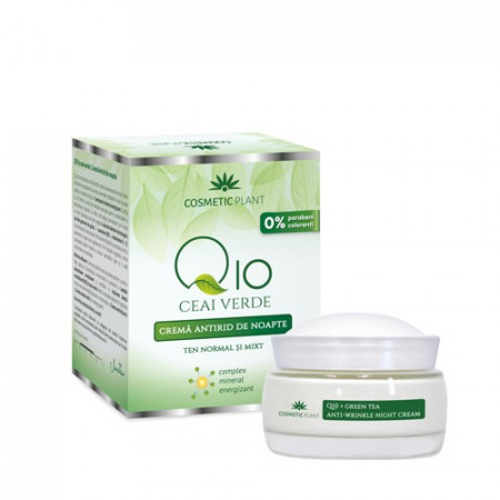 Cremă antirid de noapte Q10, ceai verde&complex mineral energizant, 50ml, Cosmetic Plant