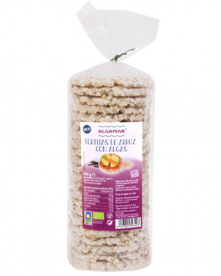 Rondele de orez brun cu alge marine fara sare bio 100g Algamar