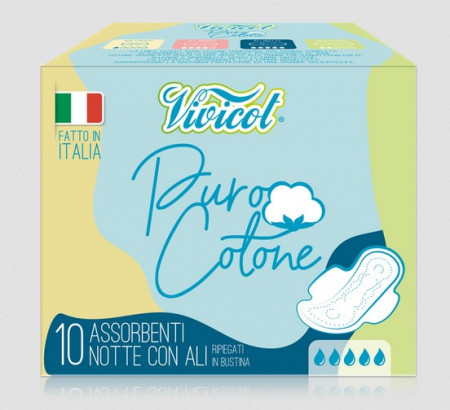 Absorbante de noapte extra lungi din bumbac bio, hipoalergenic - 5 picaturi (10 buc) - VIVICOT Puro