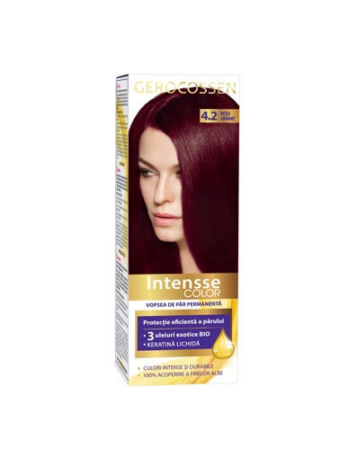 Vopsea de par permanenta Intensse Color 4.2 Rosu Granat, 50 ml, Gerocossen
