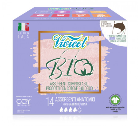 Absorbante de zi din bumbac bio hipoalergenic,compostabil,fara aripioare -4 picaturi (14 buc)-VIVICO