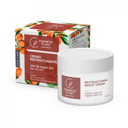 Crema restructuranta de noapte cu ulei de argan bio si extract bio de aloe vera, 50ml, Cosmetic Plant