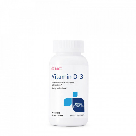 Vitamina D3 50mcg (2000 Ui) Naturala 100% Din Lanolina, 180tab, GNC