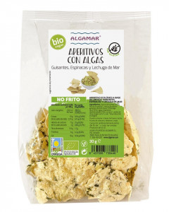 Chips de linte cu mazare, spanac si alge bio 30g Algamar