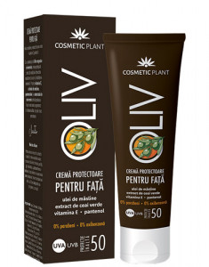 Crema protectoare pentru fata Oliv cu ulei de masline, ceai verde, vitamina E si pantenol, SPF50, 50ml, Cosmetic Plant