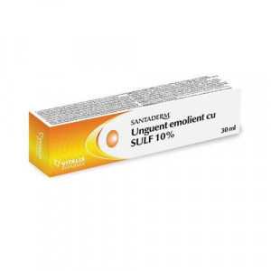 Unguent emolient cu Sulf 10%, Santaderm, 30ml, Vitalia Pharma