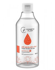 Apa micelara 3 în 1 cu acid hialuronic 4D & extract de lotus, 400ml, Cosmetic Plant