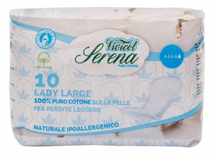 Absorbante din bumbac natural, fara aripioare - Lungi - 3 picaturi (10buc) - VIVICOT Serena Lady