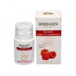 Crema de zi BB cu ulei de zmeura si macadamia SPF 15, 50g, Herbagen