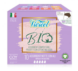 Absorbante de noapte din bumbac bio, hipoalergenic, compostabil (10 buc) - VIVICOT BIO