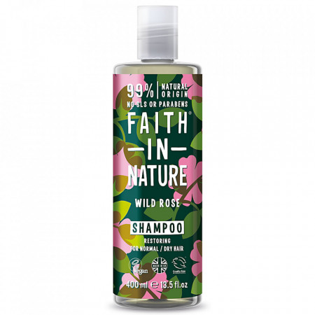Sampon natural reparator cu trandafir salbatic, pentru toate tipurile de par, Faith in Nature, 400ml