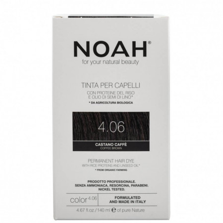 Vopsea de par naturala, Saten cafeniu,4.06, Noah, 140 ml