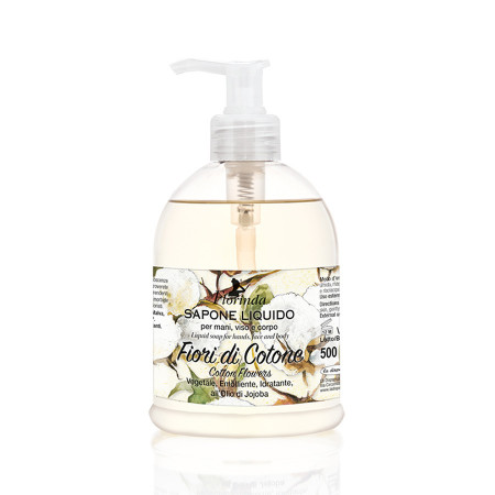 Sapun lichid vegetal hidratant cu flori de bumbac si ulei de Jojoba, Florinda, 500 ml La Dispensa