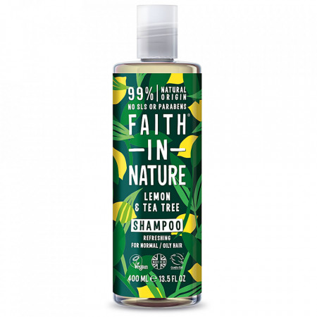 Sampon natural revigorant cu lamaie si tea tree, pentru toate tipurile de par, Faith in Nature, 400 ml