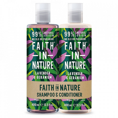 Set Sampon & Balsam cu Lavanda si Muscata, par normal sau uscat, Faith in Nature, 2 x 400 ml