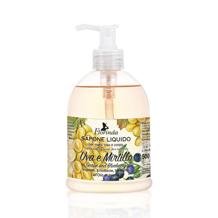 Sapun lichid vegetal hidratant cu struguri si afine si ulei de Jojoba, Florinda, 500 ml La Dispensa