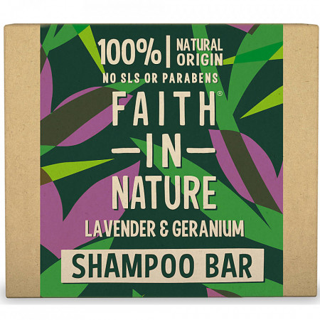 Sampon natural solid, cu lavanda si muscata, pentru toate tipurile de par, Faith in Nature, 85 gr