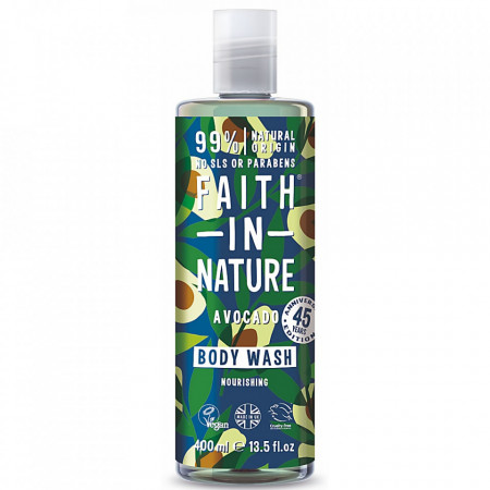 Gel de dus natural, nutritiv, cu avocado, Faith in Nature, 400 ml