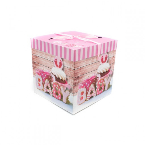 Cutie cadou trusou botez, Baby, Roz, 30x30x30 cm
