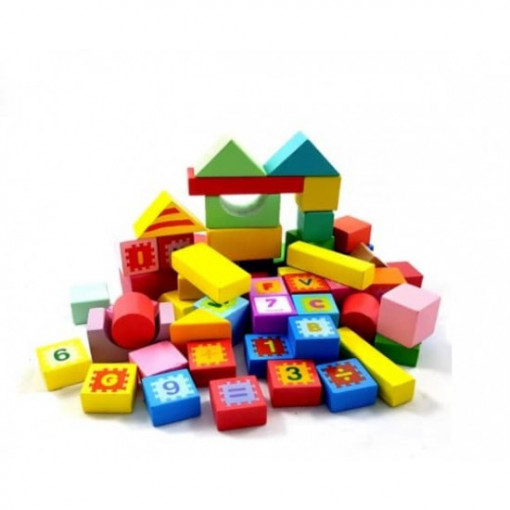 Set cuburi de construit din lemn, 102 piese