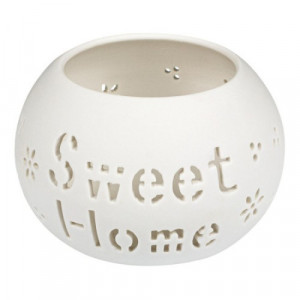Suport oval din portelan pentru lumanari, Sweet Home, alb, 7,5 x 10 cm