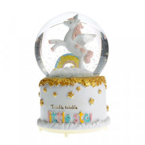 Glob muzical din sticla, model Unicorn, multicolor, 16 cm