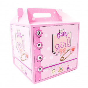Cutie cadou trusou botez, Baby Girl, Roz, 26x28 cm
