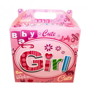 Cutie cadou trusou botez, pliabila, baby Girl, Roz, 26x28 cm