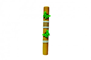 Lumanare botez, handmade, din ceara naturala de albine,butterfly green, 41cm, model fagure